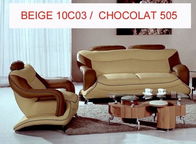 ensemble villa composé d'un canapé 3 places et  2 places cuir prestige luxe. beige n°10c03  et chocolat n°505